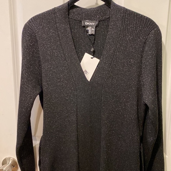 DKNY Sparkly Fitted Black Belted Midi Dress NWT - Picture 7 of 15